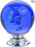 10 PCS Crystal Cabinet Knobs Round Glass Bubbles Dresser Knobs Smooth Drawer Knobs Handle for Home, Cabinet, Drawer and Dresser Hardware with 3 Different Size Screws, 30MM (Blue)