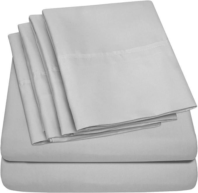 Sweet Home Collection 6 Piece 1500 Supreme Collection Brushed Microfiber Deep Pocket Sheet Set-2 Extra Pillow Cases, Great Value, Rv Short Queen, Silver