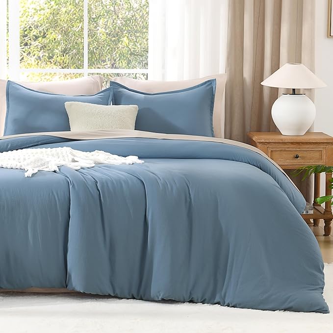 Litanika Comforters Oversized King Size Grayish Blue,3 Pieces Lightweight Solid Bedding Set & Collections, All Season Fluffy Bed Set (120x98In Comforter & 2 Pillowcases)