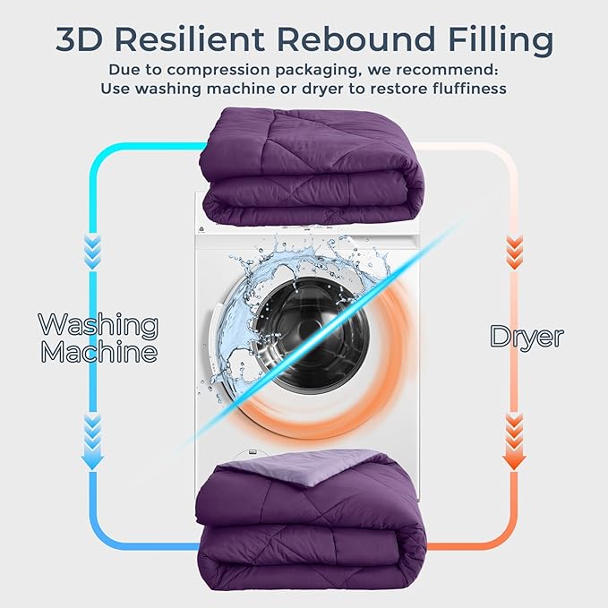 HEVUMYI Purple & Light Purple Cali-King Comforter Set - 7-Piece All Season Bed in a Bag Cali-King, Ultra Soft Bedding Set with Comforter, Flat Sheet, Fitted Sheet, Pillowcases, Pillow Shams