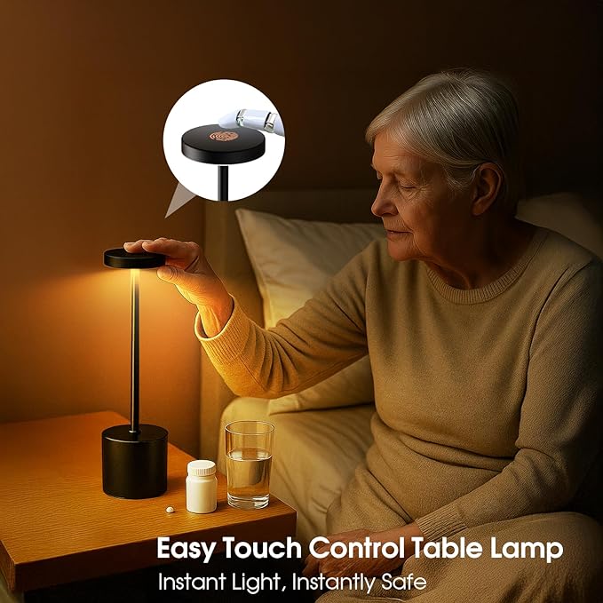 Cordless Table Lamp – 2 Pack Rechargeable Table Lamps, 5000mAh Battery Operated Lamp with 3-Color Dimmable Light, Outdoor Table Lamp for Bedroom, Restaurant, Patio, Home Décor (Black)
