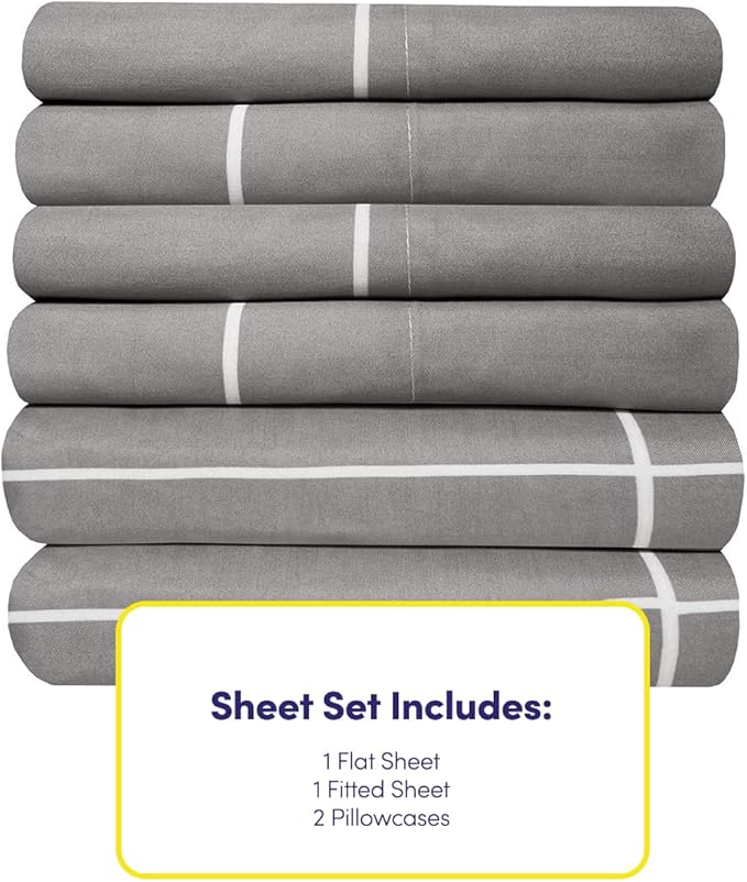 Twin Size Bed Sheets - 4 Piece 1500 Supreme Collection Fine Brushed Microfiber Deep Pocket Twin Sheet Set Bedding - 1 EXTRA PILLOW CASES, GREAT VALUE, Twin, Window Pane Gray