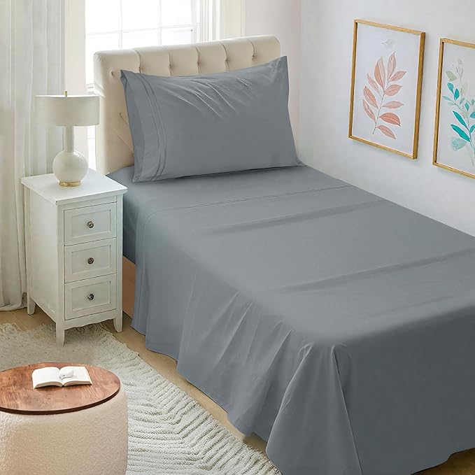 Mejoroom Twin XL Sheet Set - Hotel Luxury Microfiber Sheet & Pillowcase Sets Fits College Dorm Room Mattress - Soft, Breathable, Wrinkle & Fade Resistant - 3 Piece (Gray)