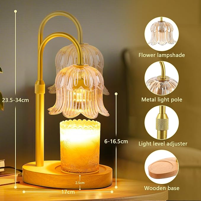 Candle Warmer Lamp Electric Timer - Candles Warming Light Height Adjustable Dimmable Warmers Flower Lamps No Flame Heat Warm Melt Wax Jar Modern Home Decor Table Lights for Home Living Bedroom
