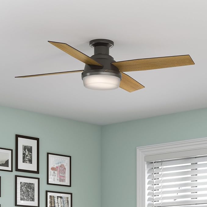 Hunter 52 inch Indoor Ceiling Fan with LED Light and Remote Control - Bronze Modern Ceiling Fan, Low Profile Mount, 4 Blades, For Bedroom, Living Room, or Kitchen, Quiet - Dempsey 59447, Noble Bronze