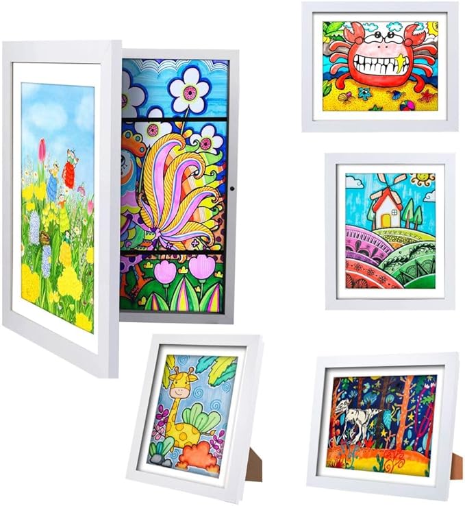 2-Pack Kids Art Frames - Changeable, 8.5x11 Picture Frame for Display, With Storage (Black)
