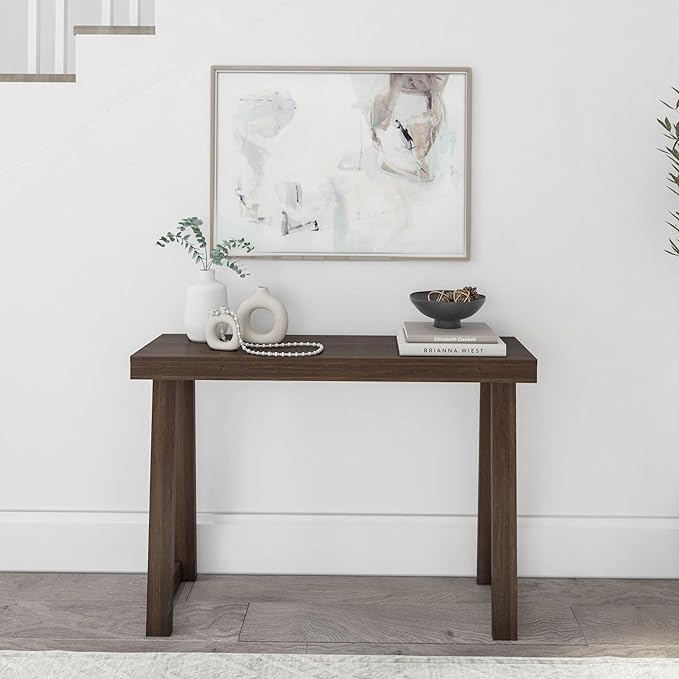 Plank+Beam Solid Wood Console Table, 46 Inch, Sofa Table, Narrow Entryway Table for Hallway, Behind The Couch, Living Room, Foyer, Easy Assembly, Walnut