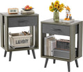 GYIIYUO Nightstands Set of 2 with Black Fabric Storage Drawer and Open Wood Shelf, Side Table with Storage for Bedroom, Bedside Tables - Gray 23.7" H