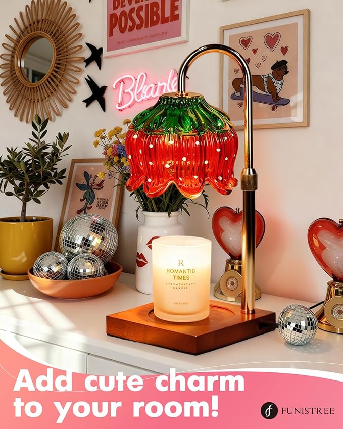 Strawberry Candle Warmer Lamp with Timer Dimmer, Adjustable Height Gifts for Women Mom Birthday Christmas House Warming Gifts New Home Bedroom Decor, Cute Candle Warmer Light for Jar Candles