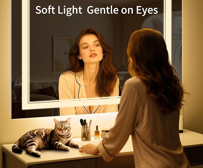 48"x24" LED Bathroom Mirror with Anti-Fog, Stepless Dimmable Lights, 3 Color Modes, Shatter-Proof Tempered Glass, Memory Function & Waterproof Design