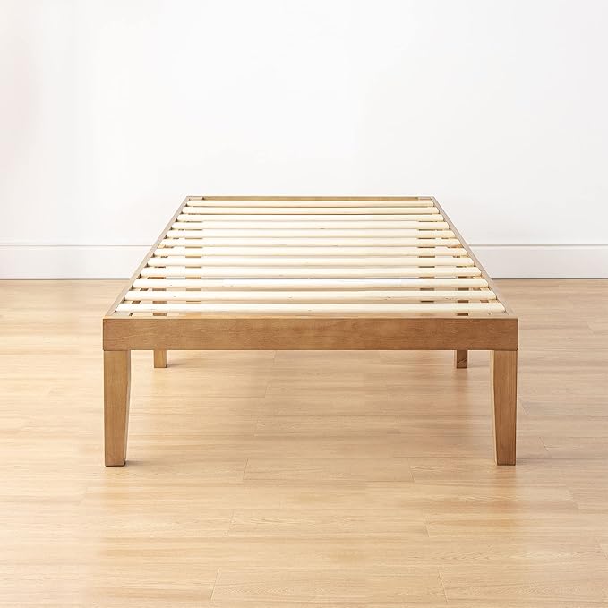 Mellow Naturalista Classic 16 Inch Solid Wood Platform Bed with Wooden Slats, Natural Pine, Twin