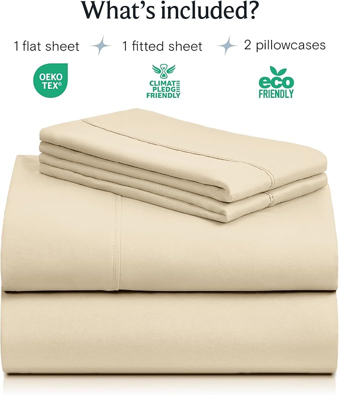 LuxClub 4 PC Queen Sheet Set, Queen Size, Deep Pockets Wrinkle Free Cooling Bed Sheets Machine Washable Hotel Bedding Silky Soft - Cream Queen