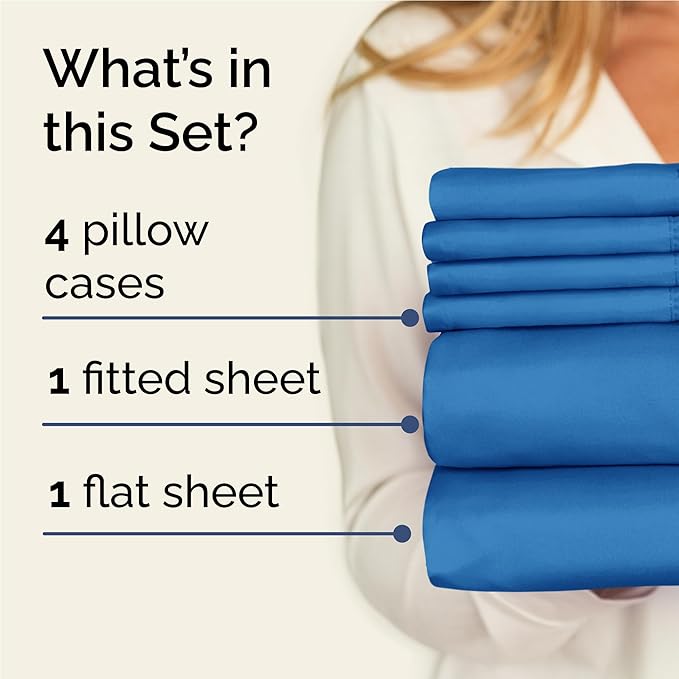 Full 6 Piece Sheet Set - Comfy Breathable & Cooling - Ultra-Soft Hotel Luxury Bedding Set with 8-16 Inch Deep Pockets - 1 Flat & 1 Fitted Sheet & 4 Pillowcases - Wrinkle Free & Easy Care - Royal Blue