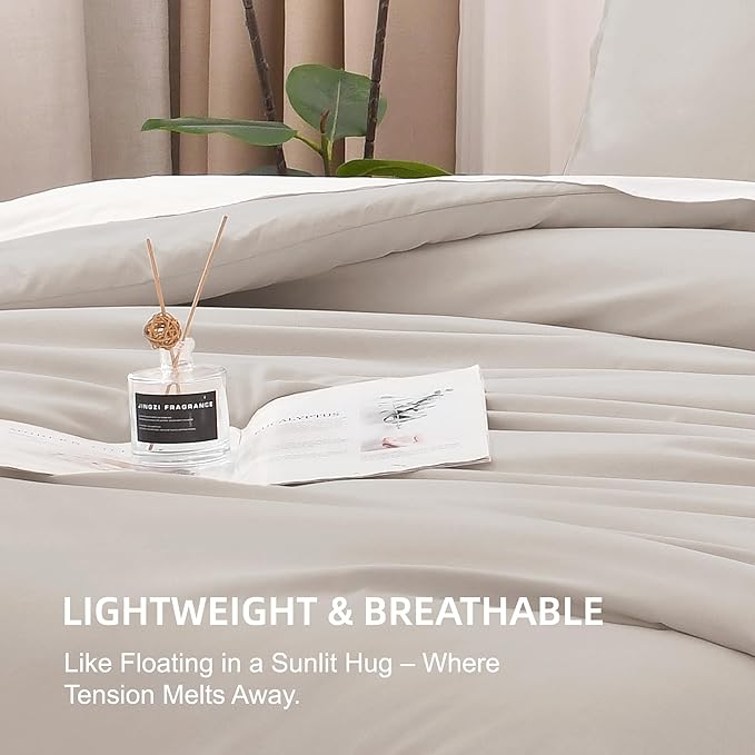 Litanika Linen Grey Comforter Set Full Size, 3 Pieces Lightweight Solid Bedding Comforter Set, All Season Fluffy Bed Set (79x90In Comforter & 2 Pillowcases)