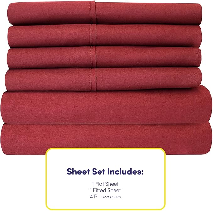 Full Size Bed Sheets - 6 Piece 1500 Supreme Collection Fine Brushed Microfiber Deep Pocket Full Sheet Set Bedding - 2 Extra Pillow Cases, Great Value, Full, Burgundy