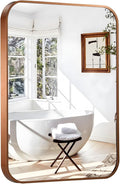 18"x24" Brushed Bronze Bathroom Mirror for Wall, Rounded Rectangle Mirror with Brown Metal Frame Hanging for Bathroom Entryway Vanity,Living Room,Bedroom,Vertical or Horizontal