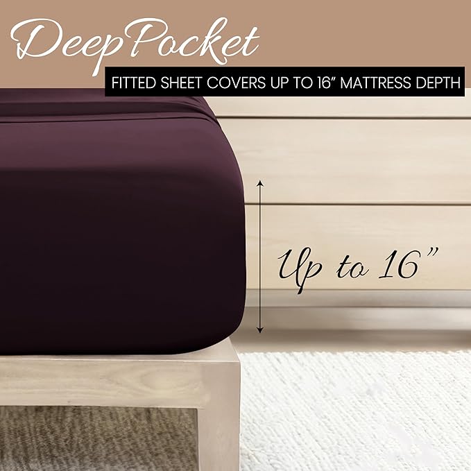 Linen Market Double-Brushed Microfiber Full Sheet Set 4 Piece – Oeko-TEX Certified Ultra Soft & Wrinkle-Free - 16" Deep Pocket Sheets - Easy Care Full Size - Purple
