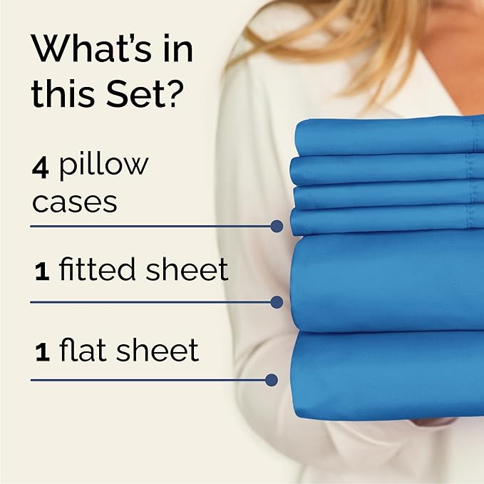 Queen 6 Piece Sheet Set - Comfy Breathable & Cooling - Ultra-Soft Hotel Luxury Bedding Set w/ 8-16 Inch Deep Pockets - 1 Flat & 1 Fitted Sheet & 4 Pillowcases - Wrinkle Free & Easy Care - Denim Blue