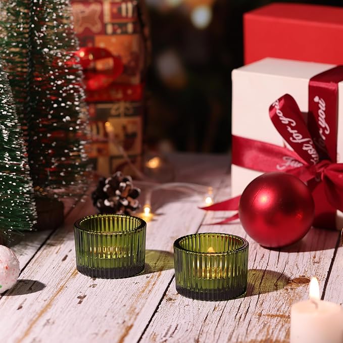 Green Tealight Candle Holder Set of 12, Small Votive Candle Holders for Table Centerpiece,Glass Tea Light Candles Holder for Party&Home,Wedding Decor(2''Dia*1.4''H)