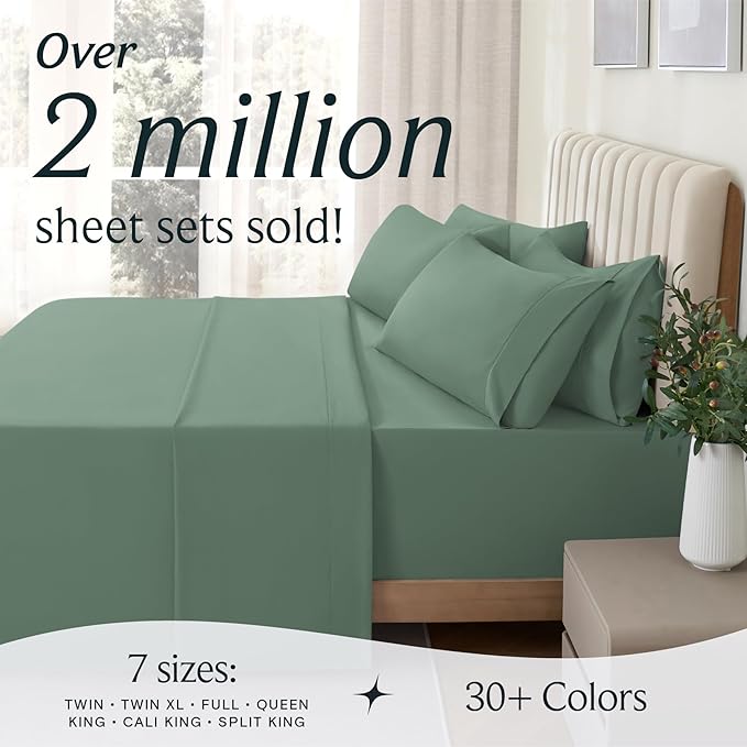 LuxClub 3 PC Sheet Set Sheets Deep Pockets Wrinkle Free Sheets Machine Washable Hotel Bedding Silky Soft - Tree Moss Green Twin