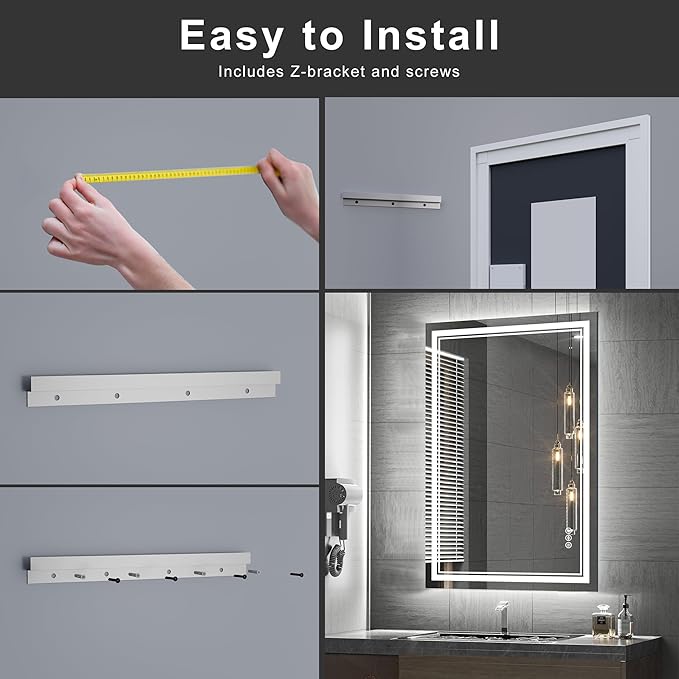 60''x36'' Lighted Mirrors for Bathroom Wall Backlit + Front Lit, Rectangular LED Bathroom Mirror Frameless with Lights Anti Fog, Dimmable, 3 Colors,Tempered Glass, Shatter-Proof (Color 1