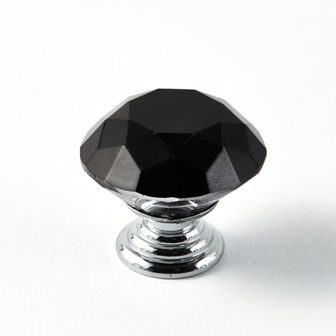 12pcs Diamond Shape Crystal Glass 30mm Drawer Knob Pull Handle Usd for Cabinet, Drawer (Black)