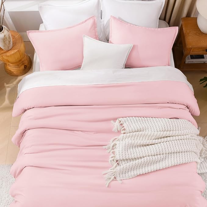 Litanika California King Size Pink Comforter Set, 3 Pieces Cal King Aesthetic Soft Solid Bedding Comforter Set, All Season Fluffy Bed Set (104x96In Comforter & 2 Pillowcases)