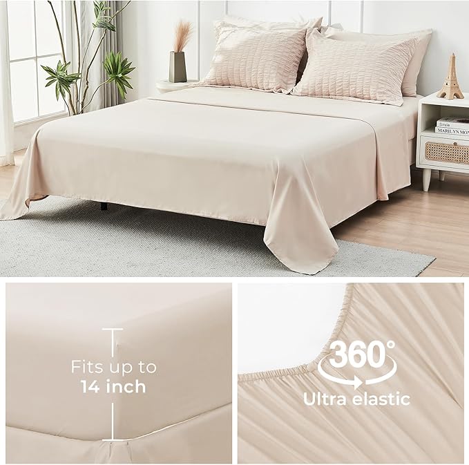 HYMOKEGE Beige Oversized Queen Comforter Set Seersucker 7 Pieces, All Season Luxury Bed in a Bag for Bedroom, Bedding Set with Comforter, Sheets, Pillowcases & Shams