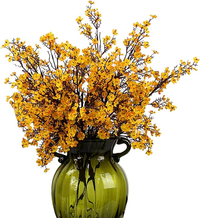 JAKY-Global Babys Breath Silk Artificial Flowers 6 Bundle Fall Stems Fake Plants Decor Wedding Party Decoration Bouquets Real Touch DIY Home Garden(Yellow Orange 6pcs)