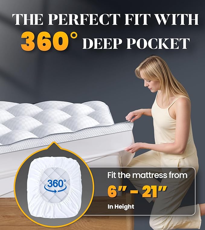 3 Inch Ultra-Fluffy Memory Foam Mattress Topper King for Back Pain, Extra Soft Pillow Top King Mattress Topper with 4X Support, Mattress Pad with Breathable Air Mesh Sides, 6-21'' Deep Pocket
