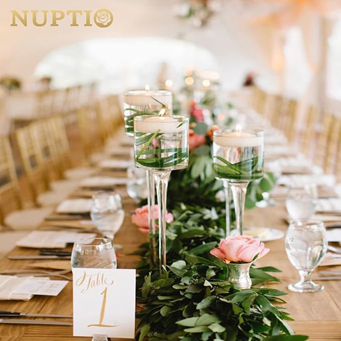 NUPTIO Stemmed Candle Holders Bulk: Set of 18 Tea Light Holders for Floating Pillar Candles - Clear Monet Candle Stands for Wedding Table Centerpiece Decor