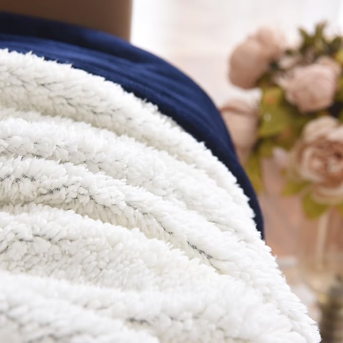 NANPIPER Sherpa Blanket - Super Soft Fuzzy Flannel Fleece/Wool Like Reversible Velvet Plush, Thick Warm for Winter (Twin Size 60"x80", Navy Blue)