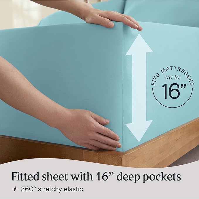 LuxClub 3 PC Sheet Bed Sheets Deep Pockets Wrinkle Free-Kids-Fitted Sheets Hypoallergenic Anti-Bacteria Machine Washable Hotel Bedding Silky Soft - Aqua Twin