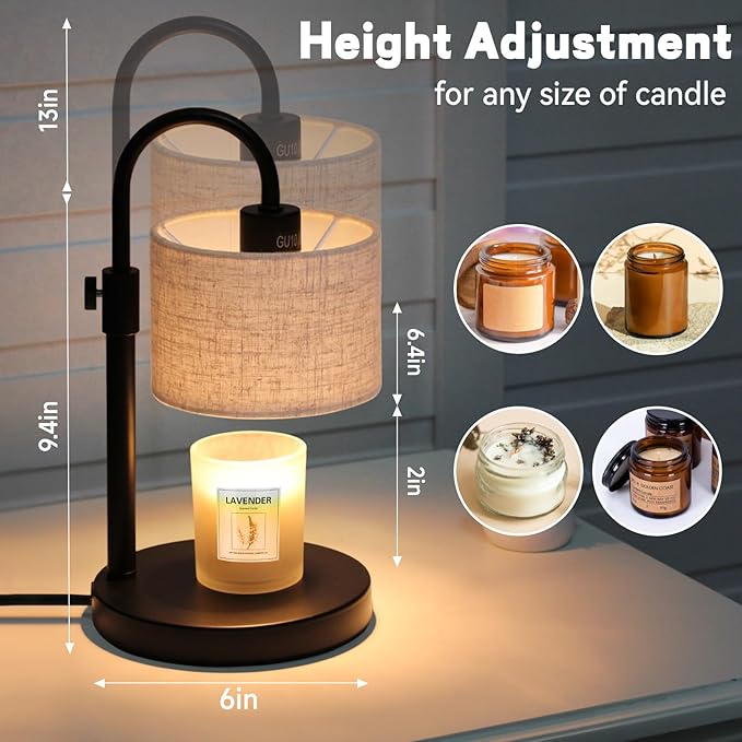Candle Warmer Lamp with Timer, Dimmable Candle Wax Warmer Candle Lamp with 2 Bulbs, House Warming Gifts Brithday Gifts for Women Bedroom Home Decor (Linen-Upgraded)