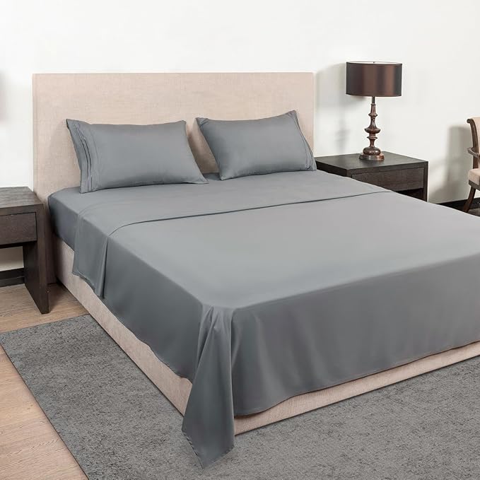 Mejoroom California King Size Sheet Set - Soft Microfiber Bed Sheets,Deep Pocket Fitted Sheet, Breathable, Wrinkle & Fade Resistant - 4 Piece (California King, Gray)