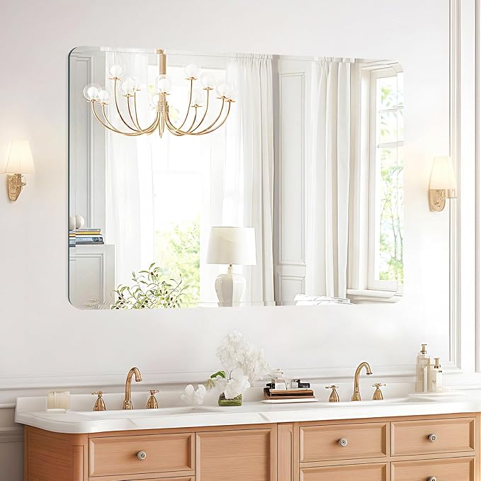Frameless Bathroom Mirror for Over Sink,Wall Mounted Vanity Mirrors 16x20in,Rounded Rectangle Mirror Frameless with Polished Edge for Bedroom,Living Room,Entryway,Shatterproof (Horizontal/Vertical)
