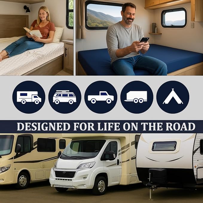Foamma 4” x 39” x 75” Water Resistant RV Bunk Mattress, Firm High Density Foam, Comfortable and Durable Polyester Cover, Truck, Camper, Travel Trailer, Made in USA!