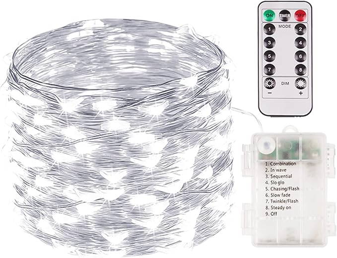 100 LED Fairy Lights Battery Operated with Remote, 33FT Waterproof Twinkle Lights with Timer & 8 Modes, Fairy String Lights Outdoor Indoor for Bedroom Classroom DIY Christmas Decor (Cool White)