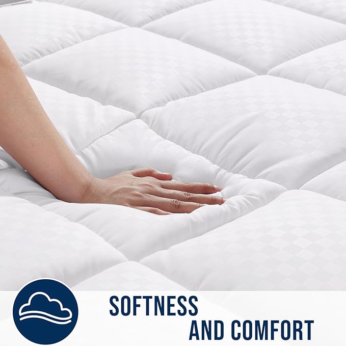 OLANLY Twin Quilted Fitted Mattress Pad – Soft Pillow Top Mattress Topper, Down Alternative Fill, Cooling Comfort Breathable Mattress Cover, Machine Washable Deep Pocket Mattress Protector, White