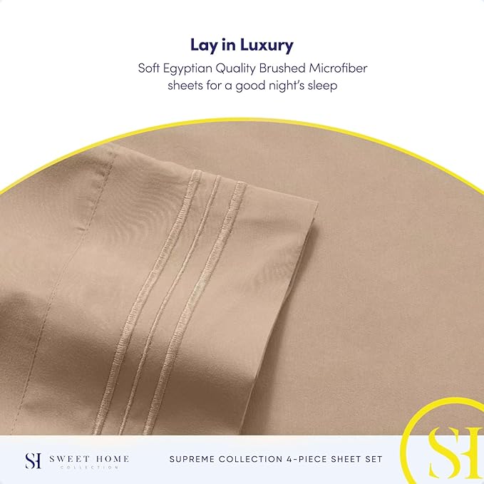 Queen Size Bed Sheets - Breathable Luxury Sheets with Full Elastic & Secure Corner Straps Built In - 1800 Supreme Collection Extra Soft Deep Pocket Bedding Set, Sheet Set, Queen, Taupe