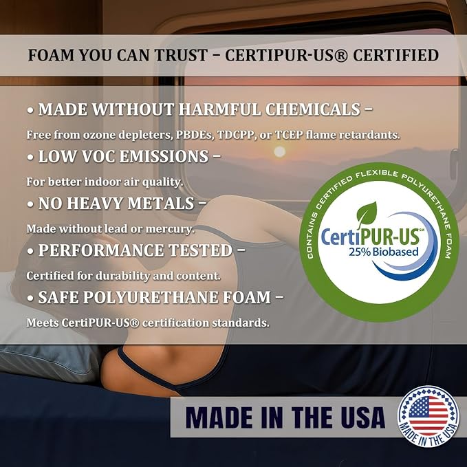 Foamma 4” x 32” x 75” Water Resistant RV Bunk Mattress, Firm High Density Foam, Comfortable and Durable Polyester Cover, Truck, Camper, Travel Trailer, Made in USA!