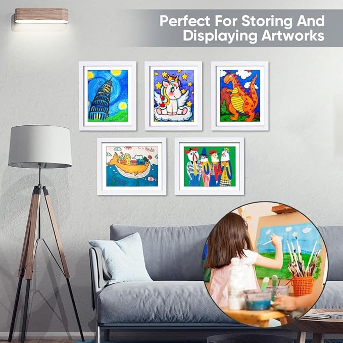 3-Pack Kids Artwork Frames Changeable - Kids Art Frame,Artwork Frames for Kids Art,Children Art Projects Kids Art Frames,8.5x11 Picture Frame for Display Kid Art work,With Storage(White)