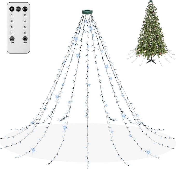 Christmas String Lights for Tree, Christmas Tree Lights 480 LEDs with Memory Function & 8 Lighting Modes, 9.84FT x 16 Lines Fairy Light with Remote & Timer for Christmas Tree Decorations - Cold White