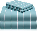 LuxClub 4 PC Queen Size Sheet Set Bed Sheets, Breathable Luxury Deep Pockets Wrinkle Free Cooling Sheets Machine Washable Hotel Bedding (Queen, Striped Light Blue)