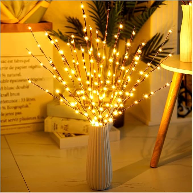 DK177 4 Pack Led Branch Light Battery Operated Lighted Branch Vase Filler Willow Tree Artificial Little Twig Power Brown 30 Inch 20 LED for Home Romantic Decoration, Warm White