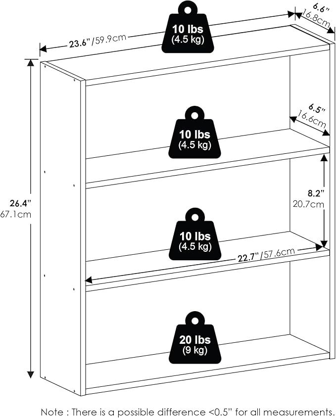 Furinno Basic Book Shelf, 3-Tier Bookshelf, Cube Storage Organizer Bookcase with Open Shelf, 7 x 24 x 26, for Living Room, Bedroom, Home Office, Espresso
