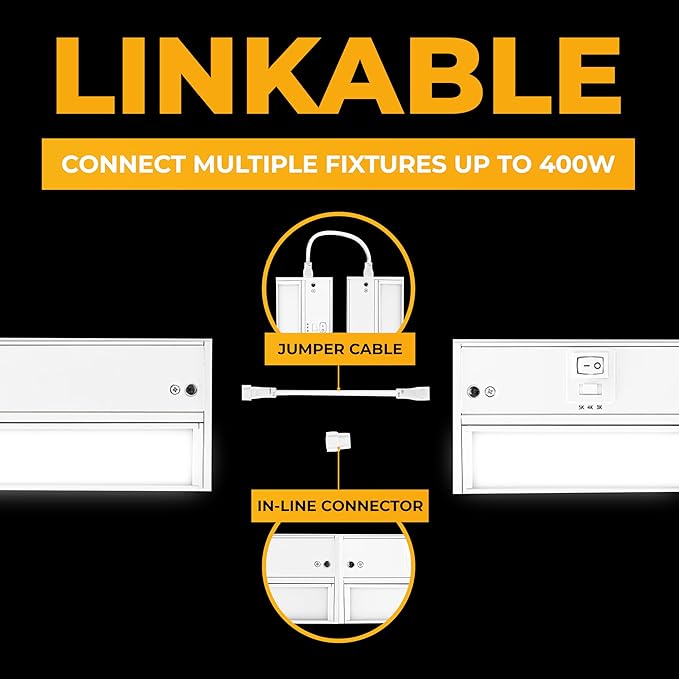 LED Under Cabinet Lighting Hardwired - 3CCT 24 Inch White Finish - Undercabinet Lights for Kitchen - Linkable Undercounter Dimmable Plug in Light or Hard Wired - Under Counter Fixture Direct Wire