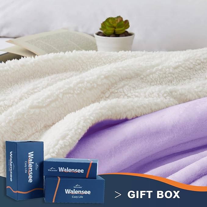 Walensee Sherpa Fleece Blanket (King Size 108”x90” Lavender) Plush Throw Fuzzy Super Soft Reversible Microfiber Flannel Blankets for Couch, Bed, Sofa Ultra Luxurious Warm and Cozy for All Seasons
