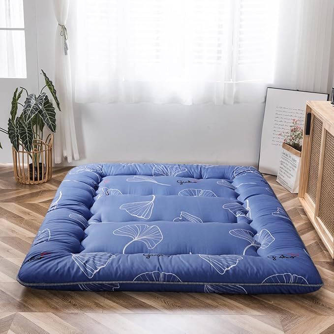 MAXYOYO Leaf Printed Japanese Futon Floor Mattress, Thicken Sleeping Pad Floor Bed Roll Up Camping Guest Mattress Folding Couch Bed, Twin Size