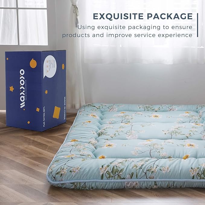 MAXYOYO Rustic Floral Korean Floor Mattress Japanese Futon Mattress, Foldable Bed Roll Up Camping Mattress Floor Lounger Bed Couches and Sofas Mattress Topper King Size